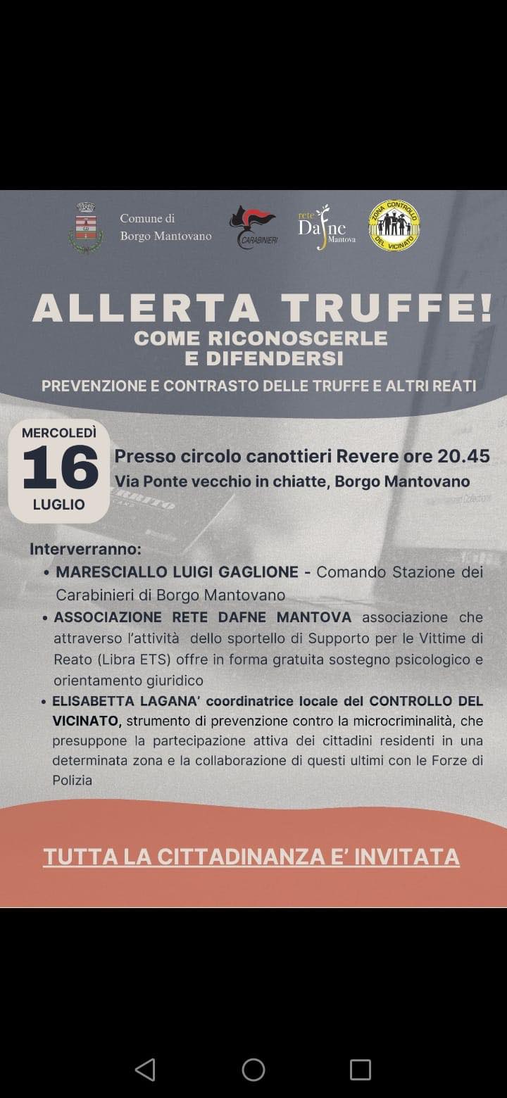 Borgo Mantovano, serata contro le truffe con Acdv